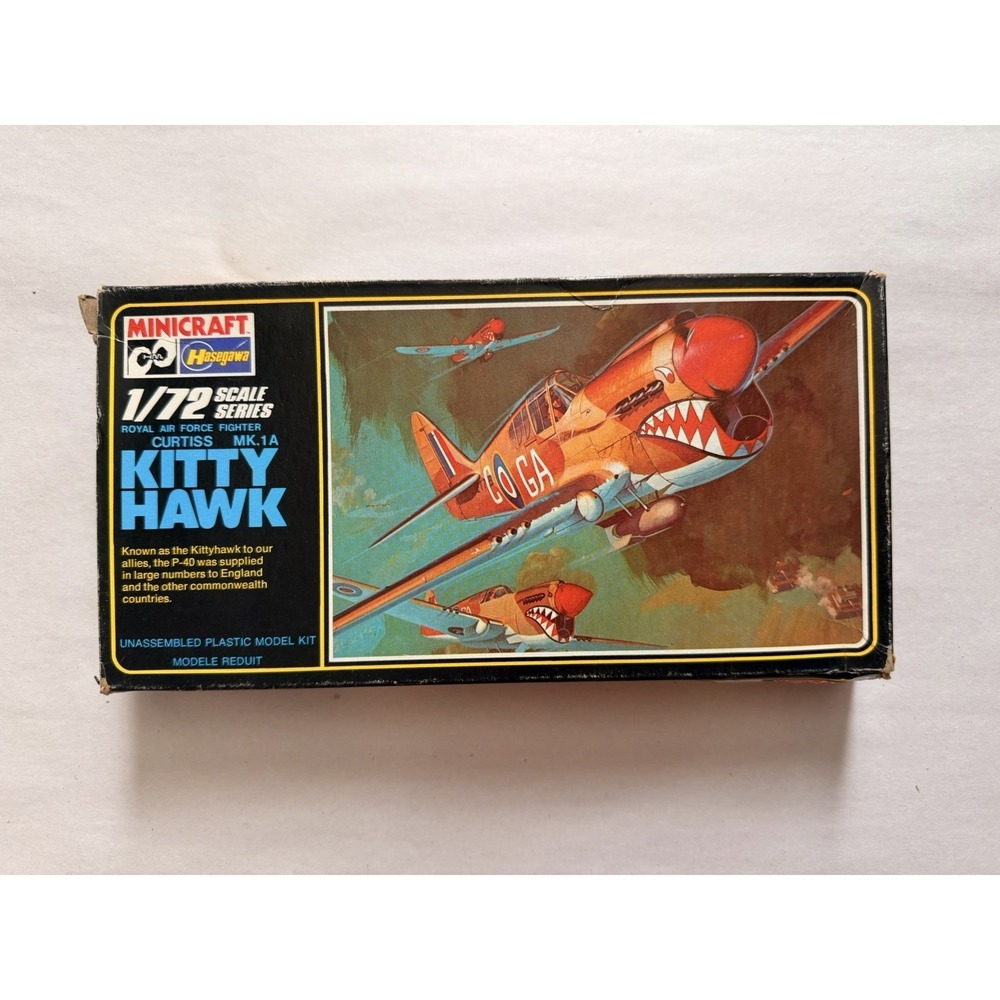 Vintage Minicraft Hasegawa 1/72 Curtiss Kitty Hawk Mk.1A Model Kit No. 114 Open
